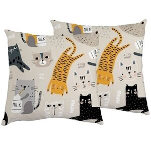 Throw Pillow Covers Set of 2, Soft and Cozy, Funny Cats Square Pillowcases
